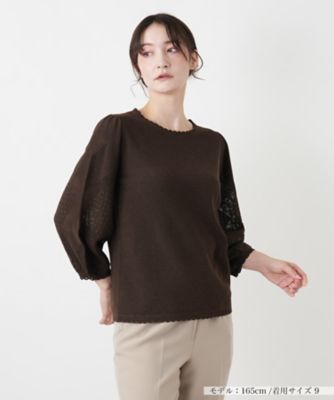 ＜BOURGE (Women)＞編地切替クルーネック七分袖ニット【ＢＯＵＲＧＥ】