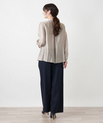 ピンタックバンドカラーブラウス【Leilian WHITE
