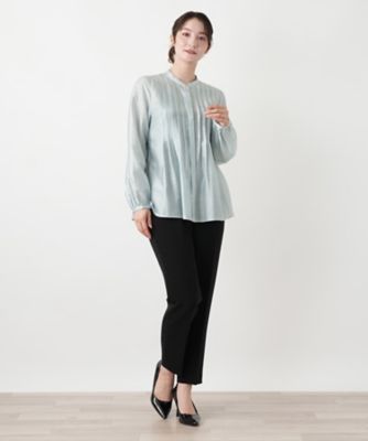 ピンタックバンドカラーブラウス【Leilian WHITE 