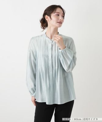 ピンタックバンドカラーブラウス【Leilian WHITE
