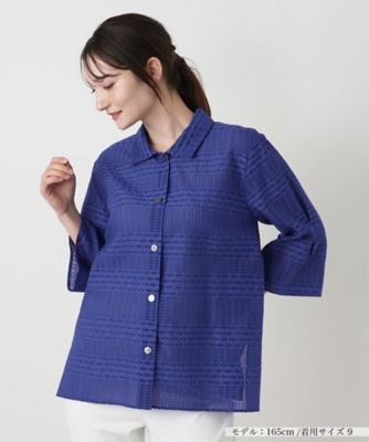 ＜Leilian (Women)＞幾何学チェックシアーブラウス【Ｌｅｉｌｉａｎ　ＷＨＩＴＥ　ＬＡＢＥＬ】