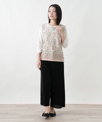 ボタニカルボーダー七分袖ニット【Leilian WHITE