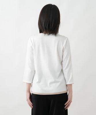 LEONARD 七分袖　Lサイズ ボタニカルボーダー七分袖ニット【Leilian WHITE