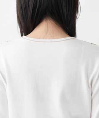 ボタニカルボーダー七分袖ニット【Leilian WHITE