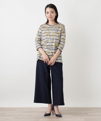 花柄ボーダー七分袖カットソー【Leilian WHITE LABEL