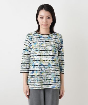 花柄ボーダー七分袖カットソー【Leilian WHITE LABEL