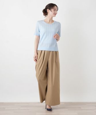 透かしストライプ編みニットソー【Leilian WHITE