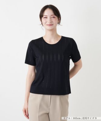 透かしストライプ編みニットソー【Leilian WHITE