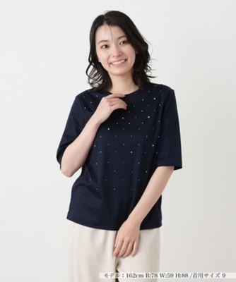 ラインストーンクルーネックカットソー【Leilian WHITE