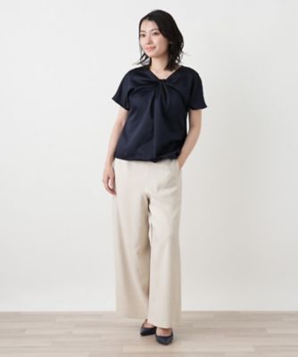 【美品】レスミルズ ロングパンツ+カットソー（黒×白） ツイストフロントカットソー【Leilian WHITE LABEL