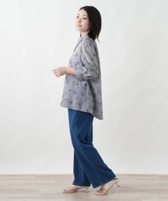 ストライプボタニカル柄ブラウス【Leilian WHITE