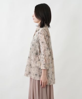ストライプボタニカル柄ブラウス【Leilian WHITE