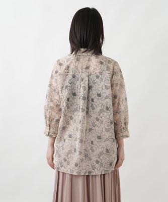ストライプボタニカル柄ブラウス【Leilian WHITE