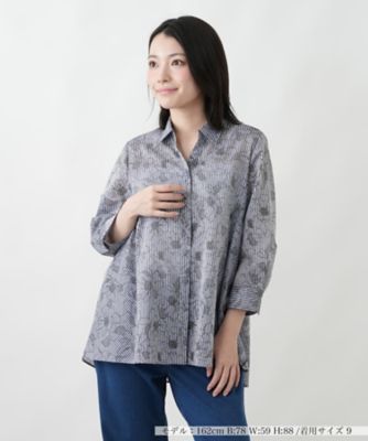 ストライプボタニカル柄ブラウス【Leilian WHITE