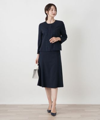 刺繍ノーカラースーツ【セレモニー】【Leilian WHITE