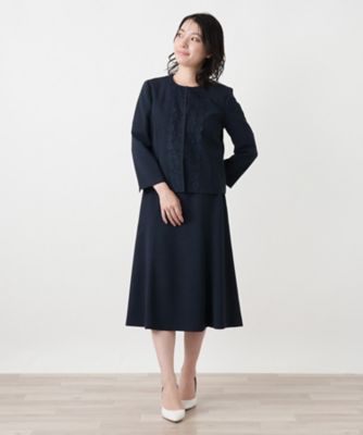刺繍ノーカラースーツ【セレモニー】【Leilian WHITE