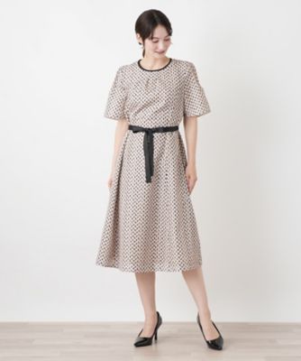 幾何学柄フレアワンピース【Leilian WHITE LABEL