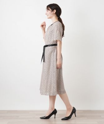 幾何学柄フレアワンピース【Leilian WHITE LABEL