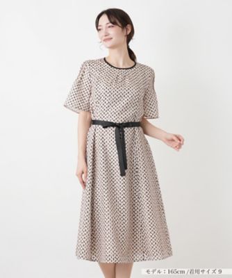 【極美品✨】コルコバード　幾何学柄ボウタイジャージーロングフレアワンピース S 極美品✨】コルコバード 幾何学柄ボウタイジャージーロングフレア