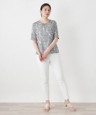 ペイズリー柄クルーネックカットソー【Leilian WHITE