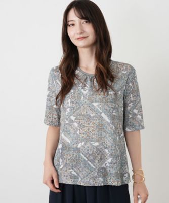 ペイズリー柄クルーネックカットソー【Leilian WHITE