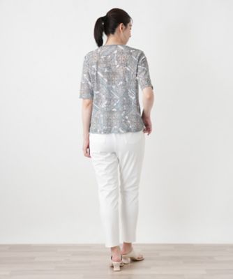 ペイズリー柄クルーネックカットソー【Leilian WHITE
