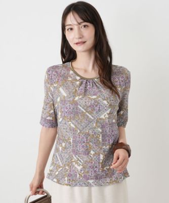 ペイズリー柄クルーネックカットソー【Leilian WHITE