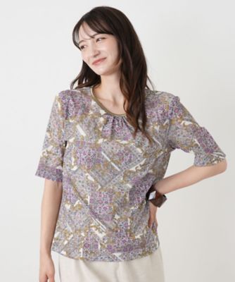 ペイズリー柄クルーネックカットソー【Leilian WHITE