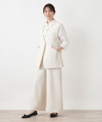 【極美品】Leilian WHITELABEL 24AW ボアベスト アイボリー Vネックセミロングベスト【Leilian WHITE LABEL