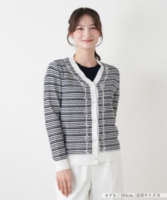 ＜Leilian (Women)＞刺繍ボーダーＶネックカーディガン【ＣＯＲＳＩＮＩ　＆　ＰＲＯＴＩ】