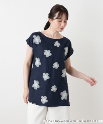 50 レリアン lellian 花柄 刺繍 レース ブラウス シャツ トップス 花柄刺繍フレンチスリーブブラウス【ROSSO35】 | Leilian