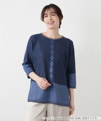 ＜Leilian (Women)＞レース編み切替七分袖ニット