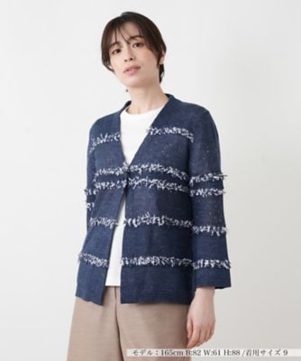 ＜Leilian (Women)＞テープヤーンボーダーカーディガン