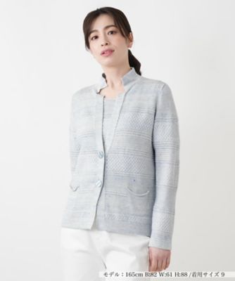 ＜Leilian (Women)＞透かし編みボーダーラメカーディガン