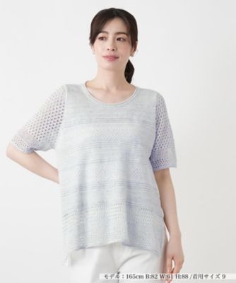 ＜Leilian (Women)＞異素材切替ボーダーラメニット