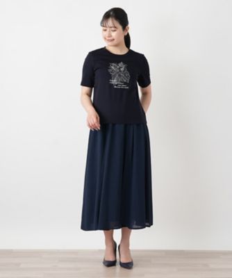 45R 半袖 クルーネック Tシャツ カットソー 3 ボタニカル柄 ベージュ♪ ボタニカル柄クルーネックTシャツ | Leilian (Women)/レリアン | 三越