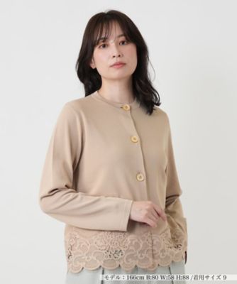 ＜BOURGE (Women)＞レースレイヤードクルーネックカーディガン