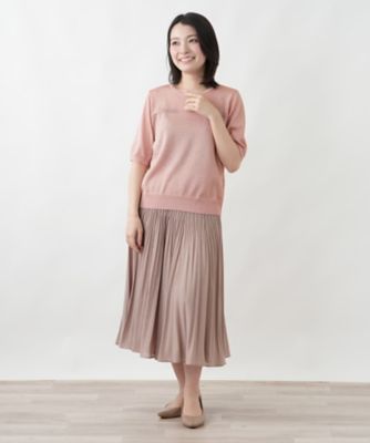 クリ済✨美品✨レリアン リネンボーダーワンピース 大きいサイズ13+ ベージュ系 ラメ透かし編みボーダーニット | Leilian (Women)/レリアン | 三越