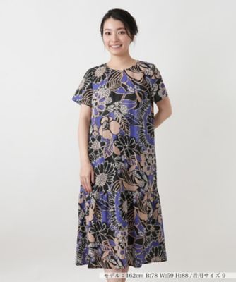 未使用■レリアン■ロールネック　フラワープリントワンピース■9号■茶×ブルー 洗えるフラワープリントワンピース【2026年5月カタログ