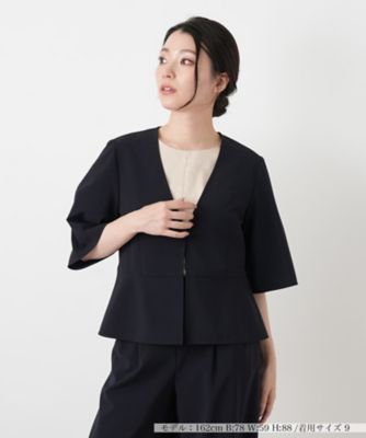 七分袖ノーカラージャケット【Leilian WHITE LABEL