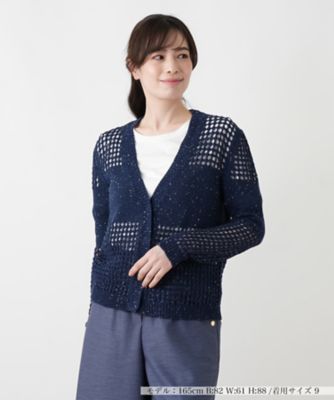 ＜Leilian (Women)＞透かし編み切替スパンコールカーディガン