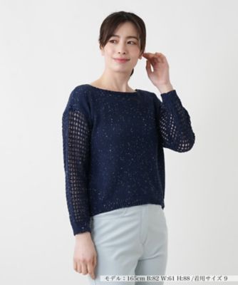 ＜Leilian (Women)＞透かし編み切替スパンコールニット