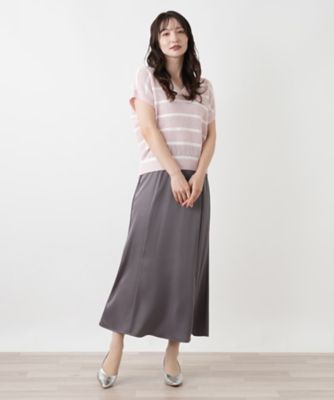 ELISABETTA FRANCHI Ｖネックフレンチスリーブニットドレス ボーダーVネックフレンチスリーブニット | Leilian (Women)/レリアン