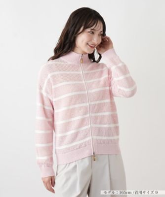 ＜Leilian (Women)＞ボーダーハイネックニットブルゾン