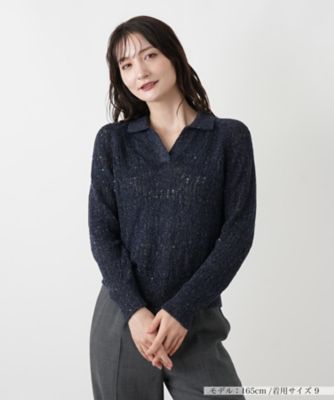 ＜Leilian (Women)＞ラメ透かし編みニットポロ
