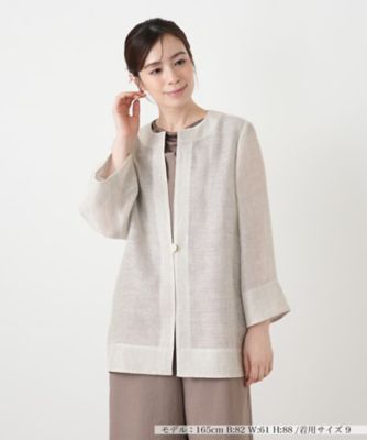 美品■ロシャス/レリアン■13+■ノーカラーメッシュジャケット■　ベージュ メッシュノーカラージャケット | Leilian (Women)/レリアン | 三越