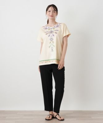 刺繍風レースプリントVネックTシャツ【MUSE BY ROCHAS