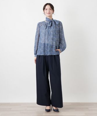 leilianレリアン 総柄シャツ ブラウス　S 9号　幾何学柄　ウール レリアン Leilian ブラウス 9号 幾何学模様 立ち襟 日本製 - メルカリ