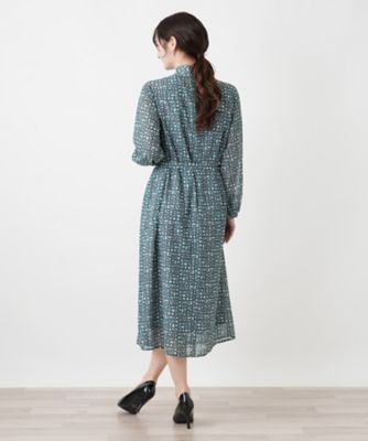 幾何学柄フレアワンピース【Leilian WHITE LABEL