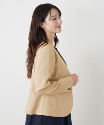 【極美品ARMANICOLLEZIONIノーカラー VネックジャケットホワイトL Vネックノーカラージャケット【Leilian WHITE LABEL